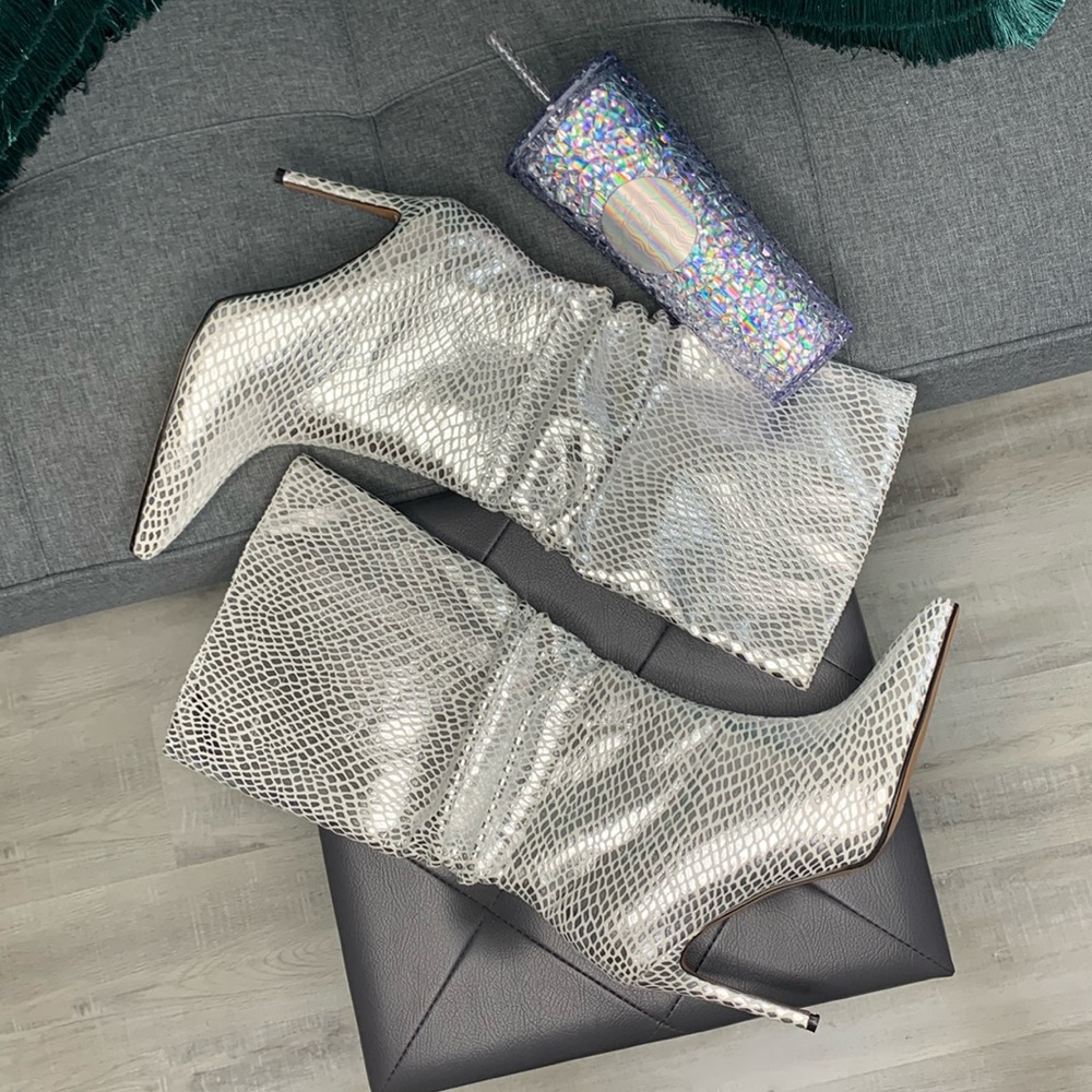 NEW Stiletto Metallic Embossed Fashion Boots